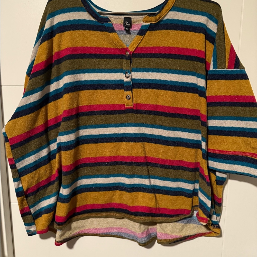 Modcloth Multicolor Striped V-Neck Sweater